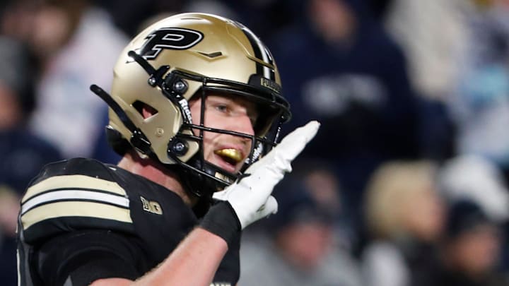 Purdue Boilermakers defensive back Dillon Thieneman (31) reacts after a Penn State Nittany Lions touchdown Saturday, Nov. 16, 2024, during the NCAA football game at Ross-Ade Stadium in West Lafayette, Ind. Penn State Nittany Lions won 49-10.