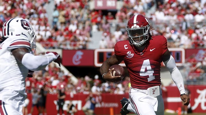 Jalen Milroe, Alabama Crimson Tide, South Carolina Gamecocks . (Mandatory Credit: Butch Dill-Imagn Images)