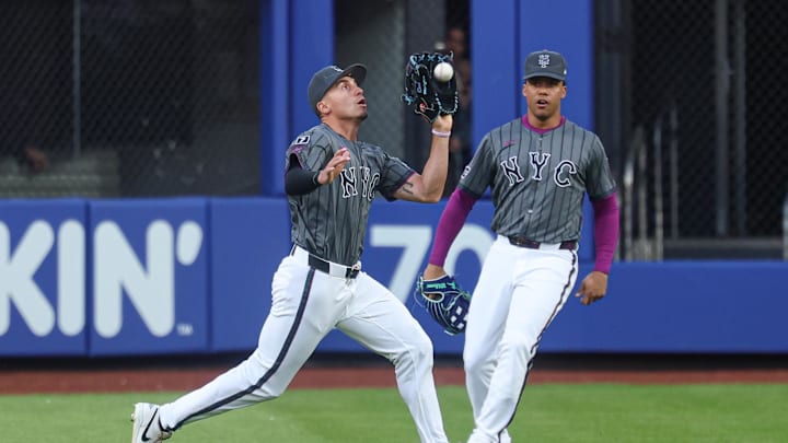 May 25, 2025; New York City, New York, USA; New York Mets center fielder Tyrone Taylor (15) makes a catch for an out during the first inning against the Los Angeles Dodgers at Citi Field. Mandatory Credit: Vincent Carchietta-Imagn Images May 25, 2025; New York City, New York, USA; New York Mets center fielder Tyrone Taylor (15) makes a catch for an out during the first inning against the Los Angeles Dodgers at Citi Field. Mandatory Credit: Vincent Carchietta-Imagn Images