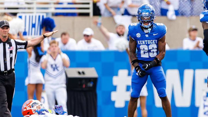 Sep 30, 2023; Lexington, Kentucky, USA; Kentucky Wildcats defensive back Andru Phillips (23)