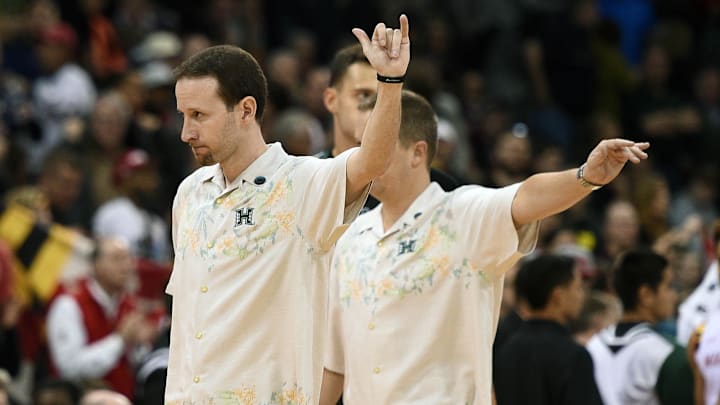 March 20, 2016; Spokane , WA, USA; Hawaii Rainbow Warriors head coach Eran Ganot reacts following the 73-60 loss against Maryland Terrapins in the second round of the 2016 NCAA Tournament at Spokane Veterans Memorial Arena. Mandatory Credit: Kyle Terada-Imagn Images