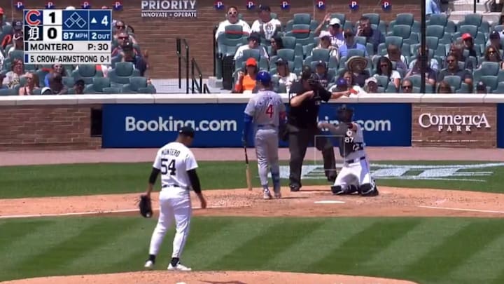 Doug Eddings rings up Pete Crow-Armstrong on what appeared to be a pitch outside the zone