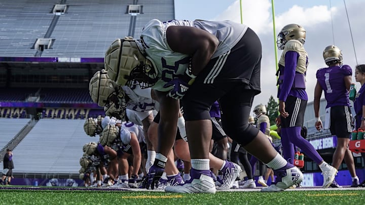 Armon Parker (95) prepares to come out of a stance at practice. 