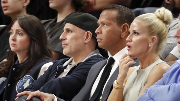 Apr 14, 2024; Minneapolis, Minnesota, USA; Minnesota Timberwolves and Lynx minority owners Marc Lore and Alex Rodriguez watch in the fourth quarter of the game against the Phoenix Suns at Target Center. Mandatory Credit: Bruce Kluckhohn-Imagn Images Apr 14, 2024; Minneapolis, Minnesota, USA; Minnesota Timberwolves and Lynx minority owners Marc Lore and Alex Rodriguez watch in the fourth quarter of the game against the Phoenix Suns at Target Center. Mandatory Credit: Bruce Kluckhohn-Imagn Images