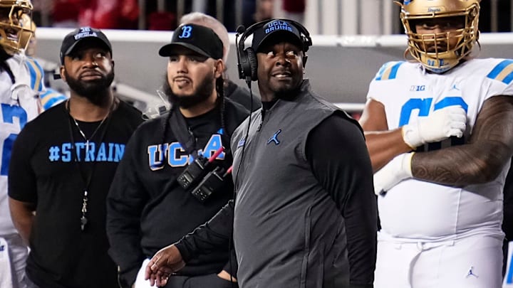 UCLA Bruins head coach Tim Skipper watches during the NCAA football game against the Ohio State Buckeyes at Ohio Stadium in Columbus on Nov. 15, 2025.