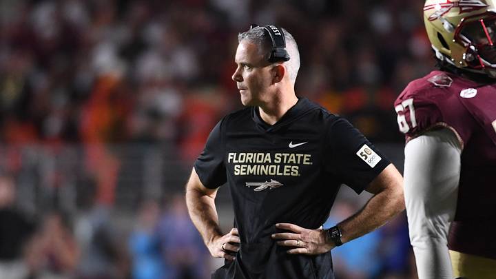 Oct 4, 2025; Tallahassee, Florida, USA; Florida State Seminoles head coach Mike Norvell during the second half against the Miami Hurricanes at Doak S. Campbell Stadium. Mandatory Credit: Robert Myers-Imagn Images
