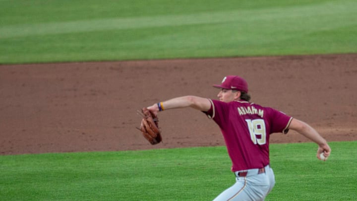 Florida State pitcher John Abraham (19) is the starter against Florida, March 10, 2026, at Condron Family Ballpark in Gainesville, Florida. [Cyndi Chambers/ Gainesville Sun] 2026