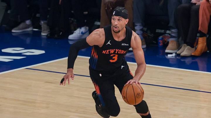 May 21, 2026; New York, New York, USA; New York Knicks guard Josh Hart (3) dribbles during the first quarter of the eastern conference finals of the 2026 NBA playoffs against the Cleveland Cavaliers at Madison Square Garden. 