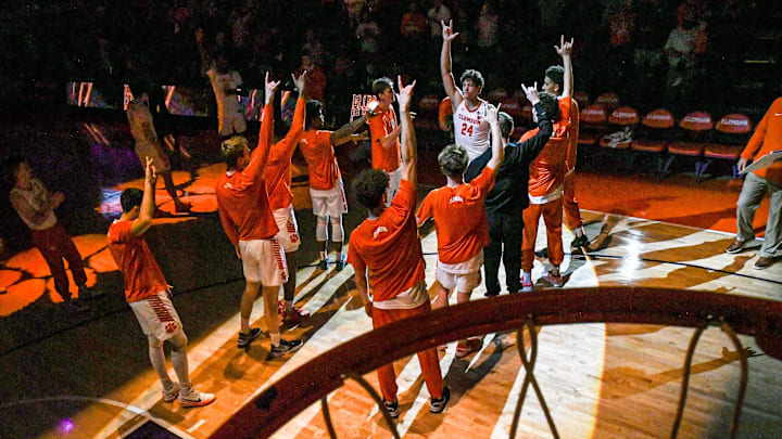 Clemson junior forward PJ Hall (24) is introduced before tipoff with Winthrop at Littlejohn Coliseum