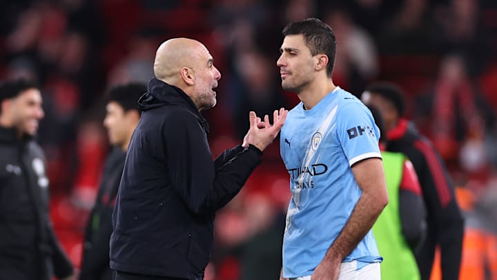 Pep Guardiola, Rodri, Liverpool v Manchester City - Premier League