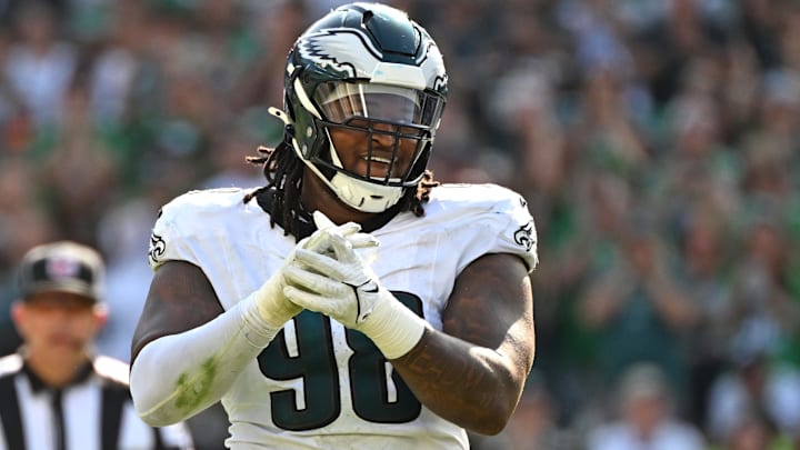 Philadelphia Eagles defensive tackle Jalen Carter (98) against the Los Angeles Rams at Lincoln Financial Field.