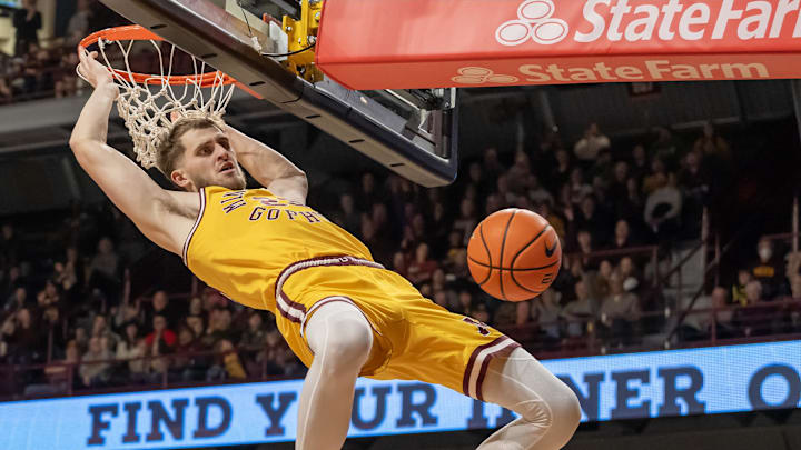 Jan 25, 2025; Minneapolis, Minnesota, USA; Minnesota Golden Gophers forward Parker Fox (23) dunks the ball against the Oregon Ducks during the first half at Williams Arena. Mandatory Credit: Nick Wosika-Imagn Images Jan 25, 2025; Minneapolis, Minnesota, USA; Minnesota Golden Gophers forward Parker Fox (23) dunks the ball against the Oregon Ducks during the first half at Williams Arena. Mandatory Credit: Nick Wosika-Imagn Images