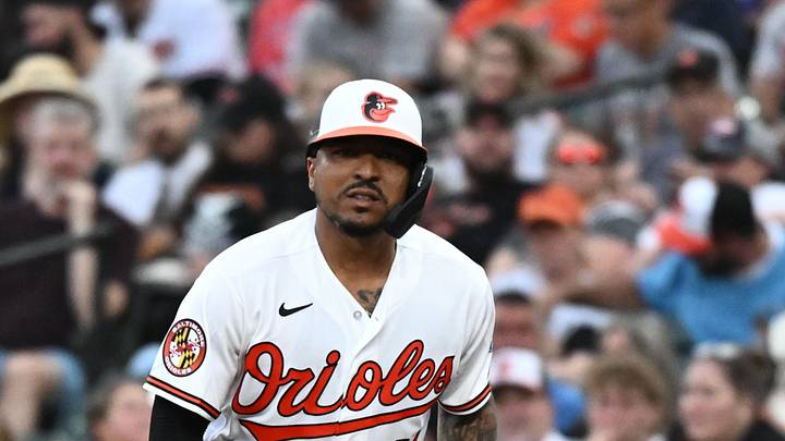 Jun 27, 2026; Baltimore, Maryland, USA;  Baltimore Orioles catcher Chadwick Tromp (41) leads off first base during the second inning against the Washington Nationals at Oriole Park at Camden Yards. Mandatory Credit: James A. Pittman-Imagn Images