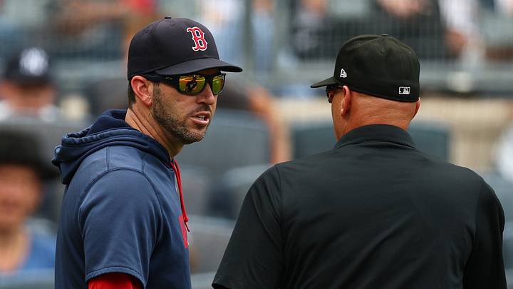 Chad Tracy talks with home plate umpire Vic Carapazza during the first inning against the Boston Red Sox at Yankee Stadium. Chad Tracy talks with home plate umpire Vic Carapazza during the first inning against the Boston Red Sox at Yankee Stadium.