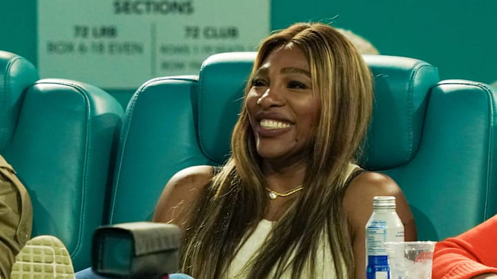 Serena Williams smiles at the 2025 Miami Open.