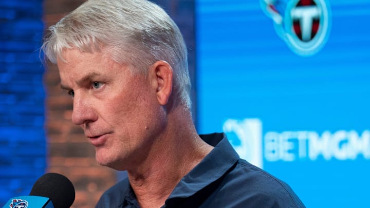 Tennessee Titans interim head coach Mike McCoy speaks to the media during his first press conference.