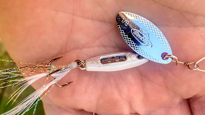 The Berkley Dough Rider spinner has a unique Scent Vent pocket in the body, designed to hold scented Berkley PowerBait dough to attract more fish.
