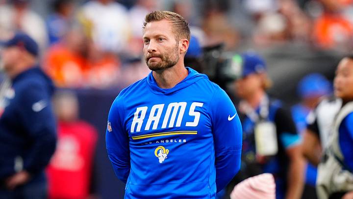Sep 27, 2026; Denver, Colorado, USA;  Los Angeles Rams head coach Sean McVay looks on before the game against the Denver Broncos at Empower Field at Mile High.  Mandatory Credit: Ron Chenoy-Imagn Images