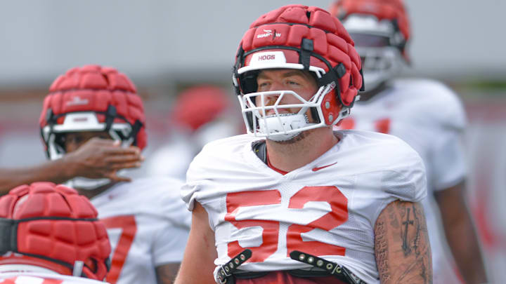 Arkansas Razorbacks center Caden Kitler during fall practice.