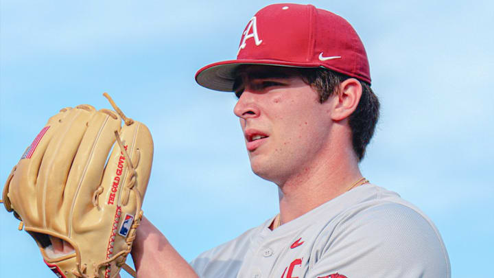 Arkansas Razorbacks pitcher Hunter Dietz before game against Alabama.