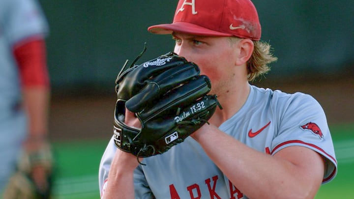 Arkansas Razorbacks pitcher Cole Gibler against Missouri.