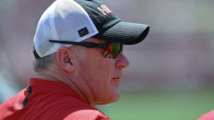 Arkansas Razorbacks athletics director Hunter Yurachek on the sidelines at the Red-White Game in Fayetteville, Ark.