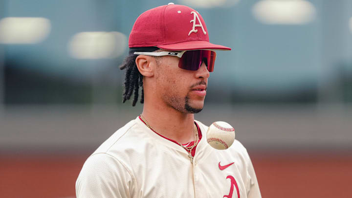 Arkansas Razorbacks TJ Pompey against the Oklahoma Sooners. Arkansas Razorbacks TJ Pompey against the Oklahoma Sooners.