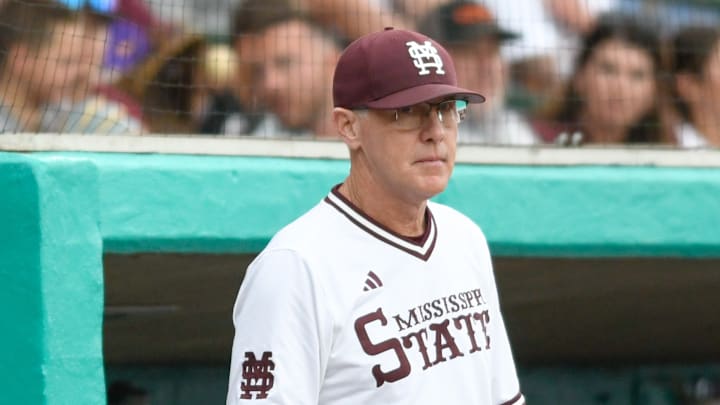 Mississippi State coach Brian O'Connor looks at the 2026 Governor's Cup at Trustmark Park in Pearl, Miss.