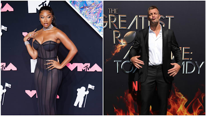 Grammy-winning rapper Megan Thee Stallion and Super Bowl champion Rob Gronkowski. Grammy-winning rapper Megan Thee Stallion and Super Bowl champion Rob Gronkowski.
