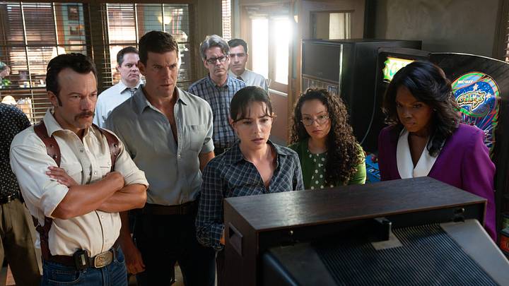 “Don’t You Forget About Me” - CBS Original Series NCIS: ORIGINS, Tuesday, Oct. 6 (10:00-11:00 PM, ET/PT) Pictured (L-R): Kyle Schmid as Mike Franks, Austin Stowell as Leroy Jethro Gibbs, Mariel Molino as Cecilia “Lala” Dominguez, Tyla Abercrombie as Mary Jo Sullivan Photo: Robert Voets/CBS ©2026 CBS Broadcasting, Inc. All Rights Reserved.