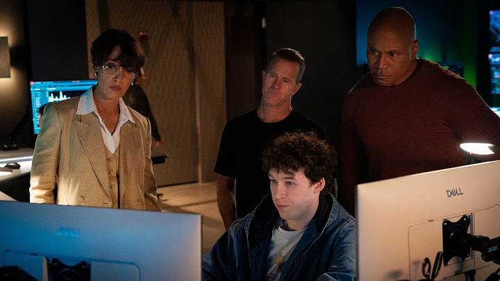 CBS Original Series NCIS,: NEW YORK.  Pictured: Jennifer Beals as Robyn Wells, Scott Caan as Nick Schaeffer, LL Cool J as Sam Hanna and Devin Druid Sean Sullivan