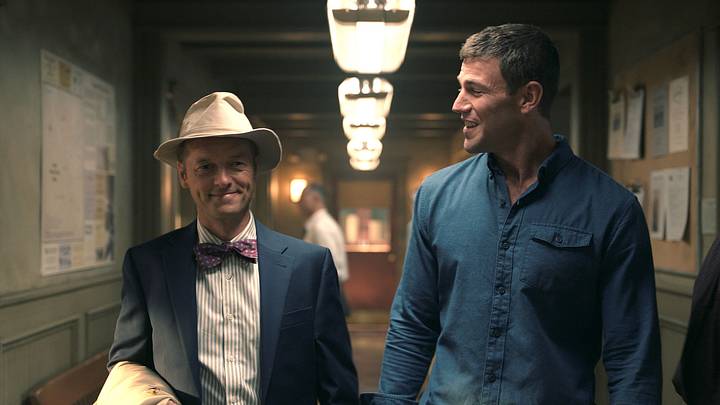 "Return of the Mack" -- NCIS: Origins. Pictured: Adam Campbell as Ducky, Austin Stowell as Leroy Jethro Gibbs.