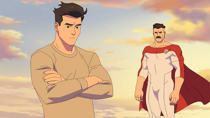 Invincible Season 4. Pictured: Invincible (Steven Yeun), Omni-Man (JK Simmons). Courtesy of Prime