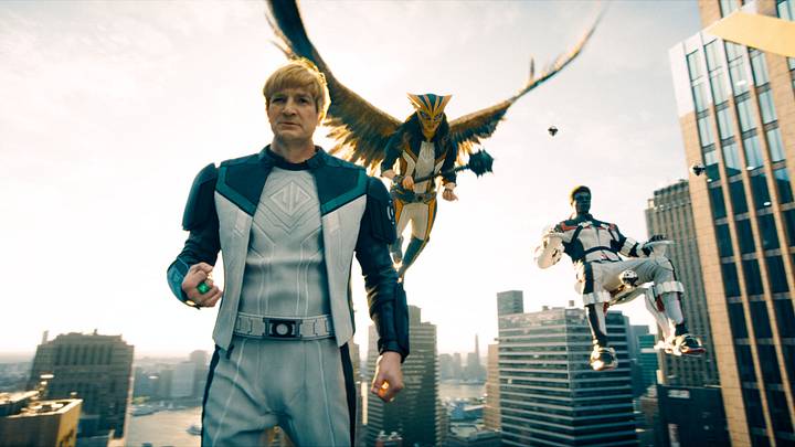 (From L-R) NATHAN FILLION as Guy Gardner, ISABELA MERCED as Hawkgirl and EDI GATHEGI as Mr. Terrific in DC Studios’ and Warner Bros. Pictures’ “SUPERMAN,” a Warner Bros. Pictures release. Photo Credit: Courtesy of Warner Bros. Pictures. Copyright: © 2025 Warner Bros. Ent. All Rights Reserved. TM & © DC