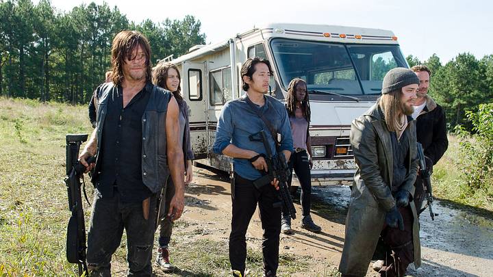 Norman Reedus as Daryl Dixon, Lauren Cohan as Maggie Greene, Steven Yeun as Glenn Rhee, Danai Gurira as Michonne, Andrew Lincoln as Rick Grimes, and Tom Payne as Jesus – The Walking Dead _ Season 6, Episode 11 – Photo Credit: Gene Page/AMC Norman Reedus as Daryl Dixon, Lauren Cohan as Maggie Greene, Steven Yeun as Glenn Rhee, Danai Gurira as Michonne, Andrew Lincoln as Rick Grimes, and Tom Payne as Jesus – The Walking Dead _ Season 6, Episode 11 – Photo Credit: Gene Page/AMC