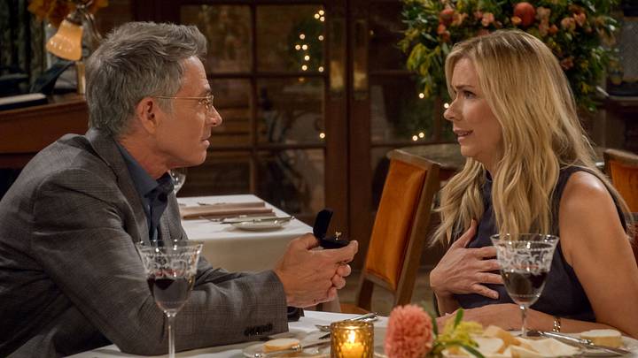 Leanne S2. (L to R) Tim Daly as Andrew and Leanne Morgan (Executive Director) as Leanne in Episode #203 of Leanne S2