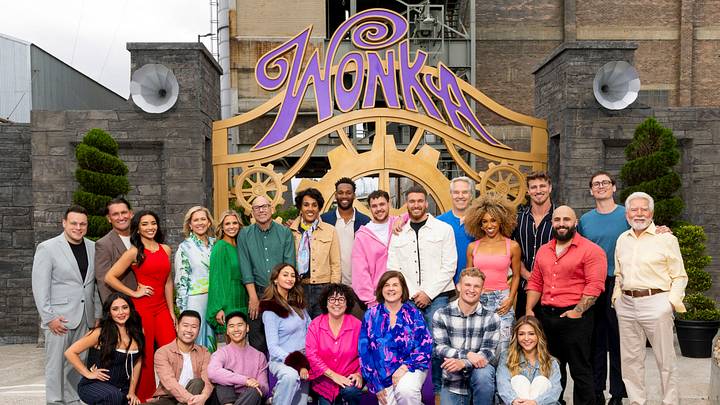 Wonka's The Golden Ticket. (L to R) Nick, Jason, Sasha, Gabby, Jay, Kellye, Everett, Tatum, Jeffrey, Ava, Shawn, Marcy, Garrison, Dillon, Joanne, Hunter, Bryce, Dan, Kayla, Taylor, Austin, Ziad, Jackson, Bill in season 1 of Wonka's The Golden Ticket. Cr. Remco Jansen/Netflix © 2026 Wonka's The Golden Ticket. (L to R) Nick, Jason, Sasha, Gabby, Jay, Kellye, Everett, Tatum, Jeffrey, Ava, Shawn, Marcy, Garrison, Dillon, Joanne, Hunter, Bryce, Dan, Kayla, Taylor, Austin, Ziad, Jackson, Bill in season 1 of Wonka's The Golden Ticket. Cr. Remco Jansen/Netflix © 2026