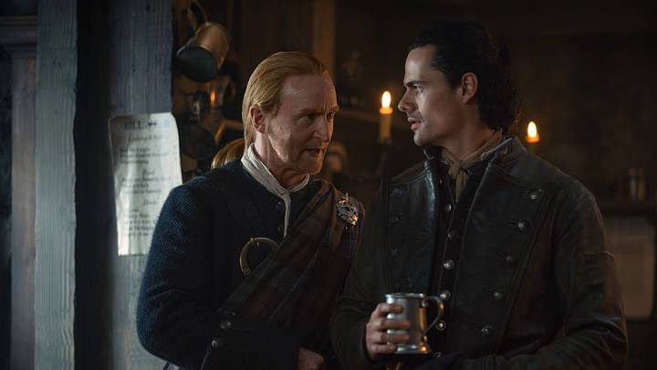 Tony Curran (“Simon Fraser ‘Lord Lovat’”) and Jamie Roy (“Brian Fraser”) in Outlander: Blood of My Blood season 2 episode 2. Photo credit: Robert Wilson. Tony Curran (“Simon Fraser ‘Lord Lovat’”) and Jamie Roy (“Brian Fraser”) in Outlander: Blood of My Blood season 2 episode 2. Photo credit: Robert Wilson.