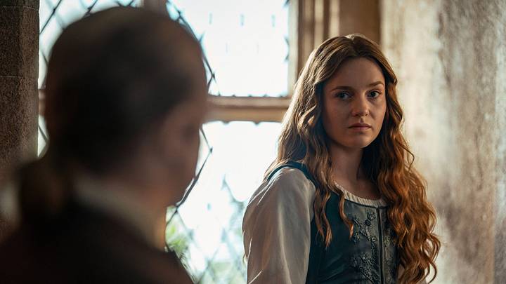 Conor MacNeill (“Ned Gowan”) and Harriet Slater (“Ellen MacKenzie”) in Outlander: Blood of My Blood season 2 episode 2. Photo credit: Robert Wilson. Conor MacNeill (“Ned Gowan”) and Harriet Slater (“Ellen MacKenzie”) in Outlander: Blood of My Blood season 2 episode 2. Photo credit: Robert Wilson.