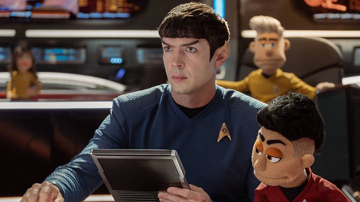 (L-R): Ethan Peck as Spock and Melissa Navia as Erica Ortegas in season 4, episode 5, of Star Trek: Strange New Worlds streaming on Paramount+, 2026. Photo Credit: Jan Thijs/Paramount+ (L-R): Ethan Peck as Spock and Melissa Navia as Erica Ortegas in season 4, episode 5, of Star Trek: Strange New Worlds streaming on Paramount+, 2026. Photo Credit: Jan Thijs/Paramount+