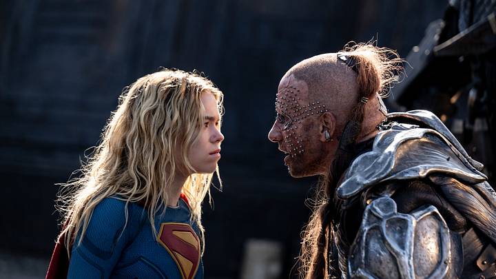 (L to r) Milly Alcock as SUPERGIRL and Matthias Schoenaerts as KREM in DC Studios’ and Warner Bros. Pictures’ “SUPERGIRL”, a Warner Bros. Pictures release. hoto by Parisa Taghizadeh