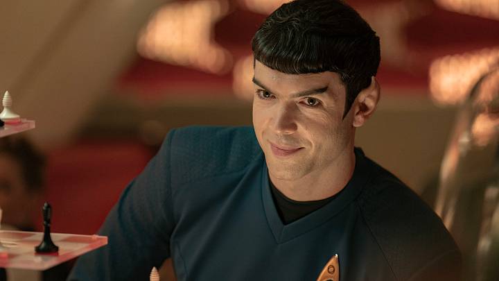Ethan Peck as Spock in Star Trek: Strange New Worlds. Ethan Peck as Spock in Star Trek: Strange New Worlds.