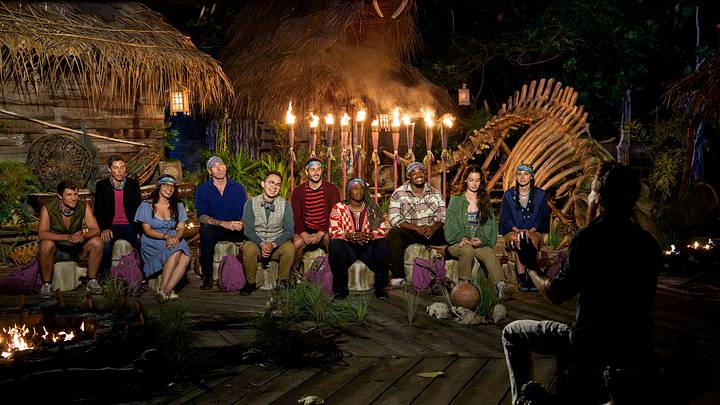 “Weaponized Honesty” – SURVIVOR. Pictured (L-R): Carter Krull, Kristin Flickinger, Ana Sani, Rob Antonson, Cristian Chavez, Eric Macksoud, Sharonda Cox, Ori Jean-Charles, Linnea Capobianco, Alexis Levine, Jeff Probst