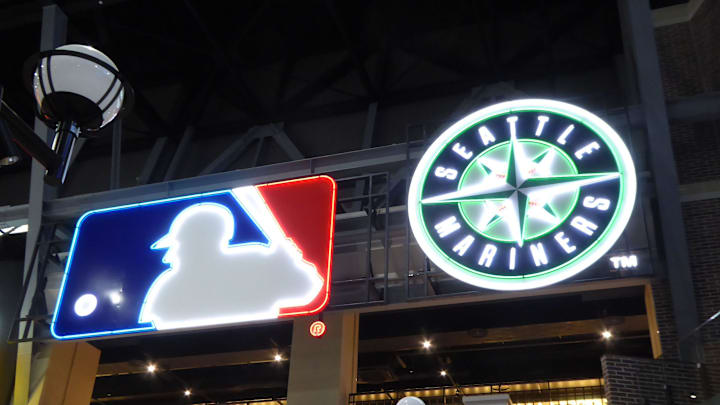 Seattle Mariners logos help set the scene in the Seattle Terrace dining and shopping area of the Flight of Dreams complex in Japan. Seattle Mariners logos help set the scene in the Seattle Terrace dining and shopping area of the Flight of Dreams complex in Japan.