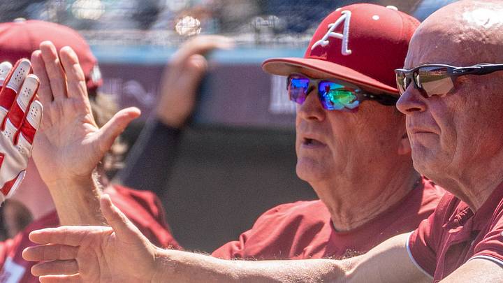 Arkansas Razorbacks coach Dave Van Horn in the dugout against Ole Miss. Arkansas Razorbacks coach Dave Van Horn in the dugout against Ole Miss.