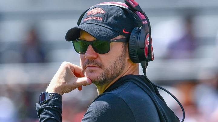 Arkansas Razorbacks coach Ryan Silverfield at Red-White Game in Fayetteville, Ark.