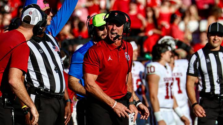 Oklahoma coach Brent Venables yells during the Sooners' game against Georgia. Oklahoma coach Brent Venables yells during the Sooners' game against Georgia.