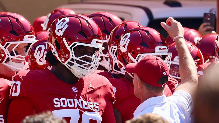 Oklahoma offensive lineman Ryan Fodje prepares to run out of the tunnel before facing Texas.