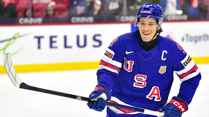 Ryan Leonard named MVP of the World Juniors Championship, securing Team USA's second straight gold medal. Mandatory credit: Ryan Leonard (Steven Ellis/The Nation Network)