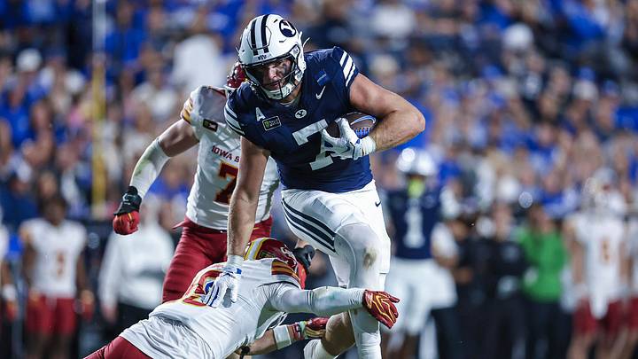 BYU tight end Walker Lyons against Iowa StateBYU Football